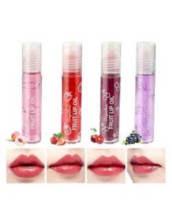 NebulaGlam Lip Gloss Sets, 4 Stäbchen Lip Gloss Transparent, Fruity Moisturizing Lippenöl, Lippenöl Roll on Durchsichtig Lippenpflege-Werkzeuge von NebulaGlam
