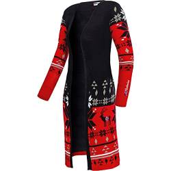 Nebulus Damen Jacke NOORS, warme Strickjacke, Strickmantel im Norweger-Style, schwarz-rot - S/36 von Nebulus
