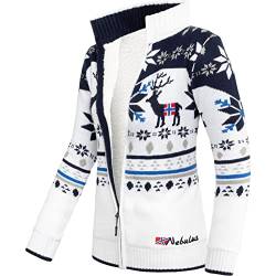 Nebulus Damen Norweger Strickjacke SVERRE, gefütterte Jacke, mit Reißverschluss, Offwhite-Navy - S/36 von Nebulus