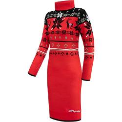 Nebulus Damen Norweger Strickkleid HIGH, Knielang, vielseitig, rot-schwarz - XL/42 von Nebulus