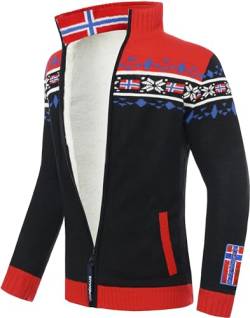 Nebulus Herren Norweger Strickjacke Canadian, gefütterte Jacke, mit Reißverschluss, schwarz - rot - L von Nebulus