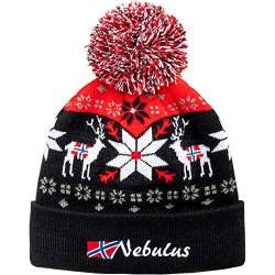 Nebulus Unisex Mütze Inverno, mit Norweger Muster, mit Bommel, schwarz-rot - OS von Nebulus