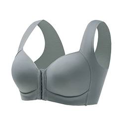 Necalisi BH BH mit Verschluss vorne Grau Damen Sport BH Ohne Bügel Kreuz Rücken Yoga Bustier Gepolsterter Push up BH 90B von Necalisi