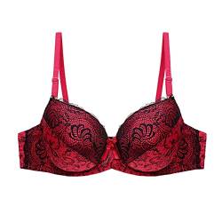 Necalisi BH Dirndl Push up Rot Damen-BHS T-Shirt BH Buegel Push up BH Soft Eleganter BH Spitze BH Tiefer Ausschnitt Push up Bra 75B von Necalisi