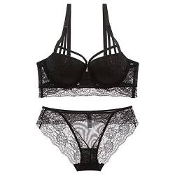 Necalisi BH Set Damen Schwarz Damen Floraler Spitzen BH Sheer BH Komfort Bügel Unterstützung BH Ungepolstert T-Shirt BH Pushup BH Damen 80A von Necalisi