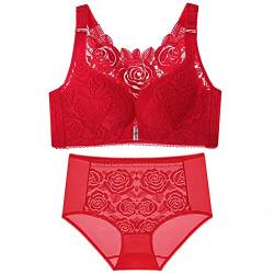 Necalisi BH Set Damen Vorderverschluss BH Rot Damen-BHS T-Shirt BH ohne Bügel Soft Eleganter BH Comfort Unterwäsche Push up BH Balconette BH Push up 90C von Necalisi