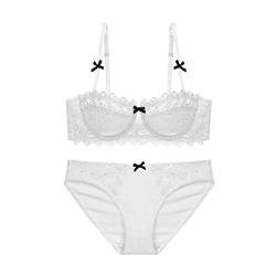 Necalisi BH Set Weiß Damen Push Up BH mit Bügel BH Gepolstert Elegant Vollschalen Floraler Spitze BH ohne Polster Soft Cup 75B von Necalisi