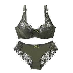 Necalisi BH Set mit Slip grün Damen Bügel Spitze BH Tief V Mesh Komfort Leicht Gepolstert Bralette Große Größen BH Minimizer BH BH für große Brust 80B von Necalisi