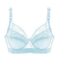 Necalisi Damen BH Hellblau Damen BH aus floraler Spitze Lace BH Ohne Buegel BH Ungepolstert Soft Cup Vollschalen Pushup BH Damen 95C von Necalisi