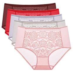 Necalisi Damen Unterwäsche 5er-Pack Mischfarbe2 Damen Spitze Unterwäsche sexy Low Rise Unterhosen Bequeme Eisseide Slip Hipster unsichtbar Panties Frauen Slip Damen nahtlos XL von Necalisi