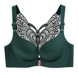 Necalisi Damen unterwäsche Vorderverschluss BH Grün Spitzen Bustier Damen BH ohne Buegel |Wohlfühl Bustiers Tops mit feiner Spitze | Bügelloser Soft Bra BH Push up extrem 90C von Necalisi