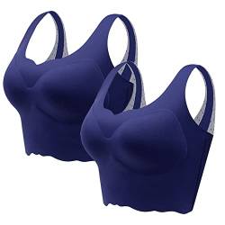 Necalisi Dirndl BH Blau (2pcs) Damen Sport BH Ohne Bügel Push Up Bustier Büstenhalter Sptizen Bra Top Starker Impact BH für Fitness Joggen Training super Push up BH 110C von Necalisi