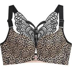 Necalisi Dirndl BH Vorderverschluss BH Leoparden muster1 Damen Blumen Übergröße Ungefüttert mit Stickspitze Ohne Buegel Bralette Bustier Bequemer Spitze BH Push up BH 120C von Necalisi