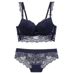 Necalisi Dirndl Damen Damen Bügel Gepolsterter BH Spitze unterwäsche Push-up BH Unterwäsche Höschen-Sets BH für große Brust Blau 70A von Necalisi