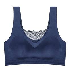 Necalisi Dirndl Push up BH Blau Unterwäsche Damen Spitze Schlafanzug BH Komfort Frauen Wirefree Tops BH Vollschalen BH - Spitze Tüll Cup super Push up BH 75B von Necalisi