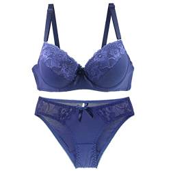 Necalisi Sets für Damen Blau Damen Bügel Ungefüttert Spitzen-BH Vollschalen Minimizer BH Große Größen BH Push up BH 90B von Necalisi