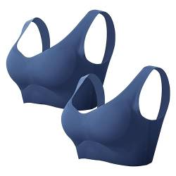 Necalisi Sport BH Damen Blau (2pcs) Damen Sport BH Starker Gepolstert Ohne Bügel Fitness BH Gym Push Up Yoga Sports Bra Top Sport-BH Kreuzträger BH für große Brust 120B von Necalisi