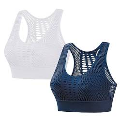 Necalisi sportbekleidung weiß+blau Damen Bustier BH Ohne Bügel Sport Bra Top Push up BH für Yoga Fitness Softschalen BH ohne bügel L von Necalisi