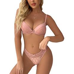 Necalisi unterwäsche Frauen Set Rosa Damen BH aus floraler Spitze Bügel Ungepolstert Soft Cup Vollschalen BH Maximizer Push up BH 90B von Necalisi