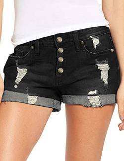 Necooer Ausgefranste Jeansshorts Damen in Used-Shorts mit mittlerer bis hoher Taille von Necooer