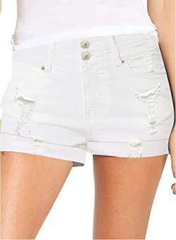 Necooer Damen Casual Denim Hot Shorts für den Sommer Mittelhohe Kurze Hosen Doppelknopf-Jeans mit Taschen(XL,Weiß 05) von Necooer