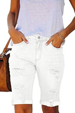Necooer Damen Casual Denim Hot Shorts für den Sommer Mittelhohe Kurze Hosen Doppelknopf-Jeans mit Taschen(XXL,09-Weiß) von Necooer