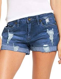 Necooer Damen Casual Ripped Denim Shorts Mittlere Taille Kurze Jeanshose mit Taschen Dunkelblau 01 M von Necooer