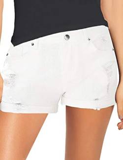 Necooer Damen Casual Ripped Denim Shorts Mittlere Taille Kurze Jeanshose mit Taschen Weiß XXL von Necooer