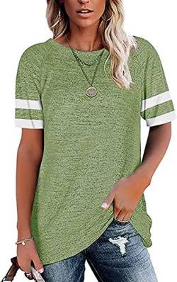Necooer Damen Cute Chic Charming Stitching Outdoor Workout T-Shirt Bluse O-Neck Tops für Damen(A-Grün,S) von Necooer