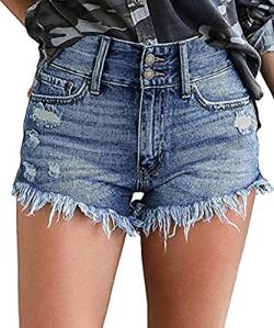 Necooer Damen Jeans 2 Buttons Raw Edge Denim Shorts von Necooer