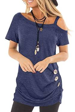 Necooer Damen Kurzarm aus One Shoulder Tee Tunika T-Shirt Bluse Tops（Blau,M） von Necooer