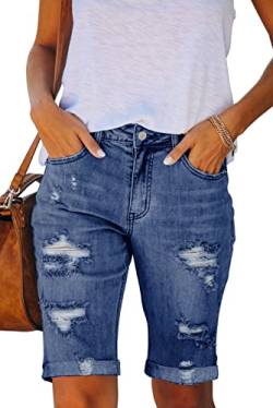 Necooer Damen Sommer Casual Denim Shorts Doppelknopf Zerrissene Jeans Aufgerollt Stretchy Hot Short(XL,09-Blau) von Necooer