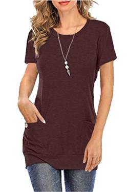 Necooer Damen Sommer Casual Tops Rundhalsausschnitt Kurzarm T Shirts Tees Bluse(L，A-Lila von Necooer