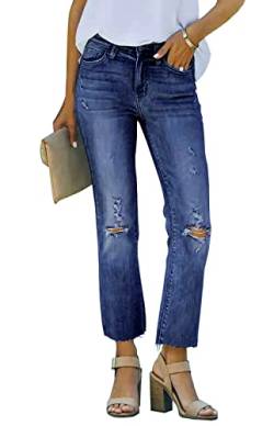 Necooer Dunkelblaue Jeans Für Damen High Waist Skinny Jeans Für Damen Stretch Ripped Cropped Jeans von Necooer