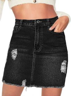 Necooer Frauen Mini Bleistift Denim Rock gewaschen Frayed Stretch Mitte Taille Mode Short Bodycon Jean Röcke für Frauen(Schwarz,L) von Necooer