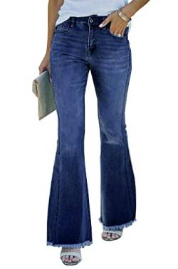 Necooer Jeans Für Damen High Waist Jeans Für Damen Dehnbare Schlagjeans Für Damen Dunkelblau von Necooer