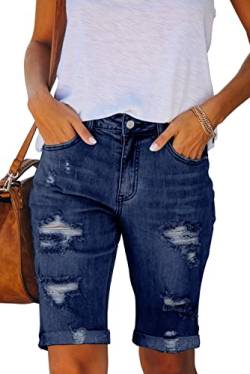 Necooer Jeans Shorts für Damen für Summer Mid Waist Rolled Blue Jean Shorts(L,09-Dunkel Blau) von Necooer