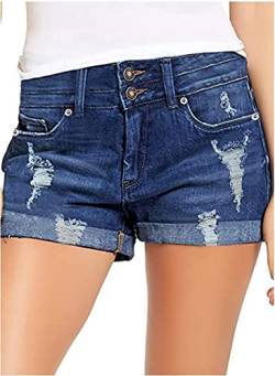 Necooer Jeans Shorts für Damen für Summer Mid Waist Rolled Blue Jean Shorts(XL,Dunkelblau 05) von Necooer