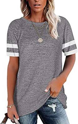 Necooer Kurzarm Tunika Top T-Shirts für Damen Rundhals Sweatshirt Genähtes Baggy T-Shirt(A-Grau,M) von Necooer