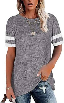 Necooer Kurzarm Tunika Top T-Shirts für Damen Rundhals Sweatshirt Genähtes Baggy T-Shirt(A-Grau,S) von Necooer
