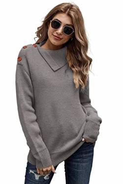 Necooer Rollkragenpullover Strickpullover Loser Casual Top Pullover mit Knöpfen Herbst und Winter von Necooer