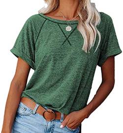 Necooer Summer Casual Solid Color Tunics Fashion Loose Short Sleeve Tee Tops Raglan Crewneck T Shirts Tees for Women(B-Grün,L) von Necooer