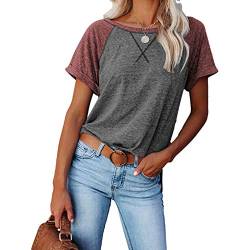 Necooer Womens Basic Solid Color Splicing Round Neck Short Sleeve Tee Blouse Lightweight Casual Tops for Women(C-Dunkelgrau,L) von Necooer