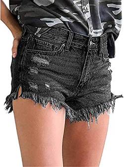 Necooer Womens Casual Sommer Mid Taist Frayed Black Short Pants Distressed Jeans Schwarz 01 XXL von Necooer