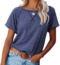 Necooer Womens Cute Crewneck T-Shirts Blouses Tees Tops Shirts Summer Short Sleeve Loose Workout Black T Shirts(B-Blau,M) von Necooer