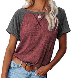 Necooer Womens Summer Casual Fashion 2022 Comfy Short Sleeve Crew Neck Tshirts Blouse for Women(C-Wein,L) von Necooer