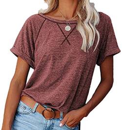 Necooer Womens Summer Fashion Comfy Lightweight Casual Short Sleeve T Shirts Blouses Raglan Crewneck Tunics Tops(B-Wein,L) von Necooer