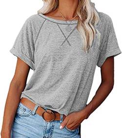 Necooer Womens Summer Fashion Cotton T Shirts Casual Short Sleeve Blouses Tops for Women(B-Hellgrau,L) von Necooer