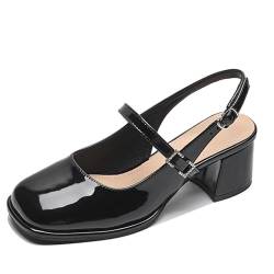 NeelyRisey Damen Blockabsatz Slingpumps Closed Toe Mary Jane mit Absatz Dress Schuhe Slingback Pumps Eckige Zehe Casual Abendschuhe Schwarz 40 von NeelyRisey