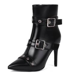 NeelyRisey Stiefeletten Damen Stiletto Spitze Zehen Stiefeletten Schwarz High Heels Ankle Boots Kleid Black 36 von NeelyRisey